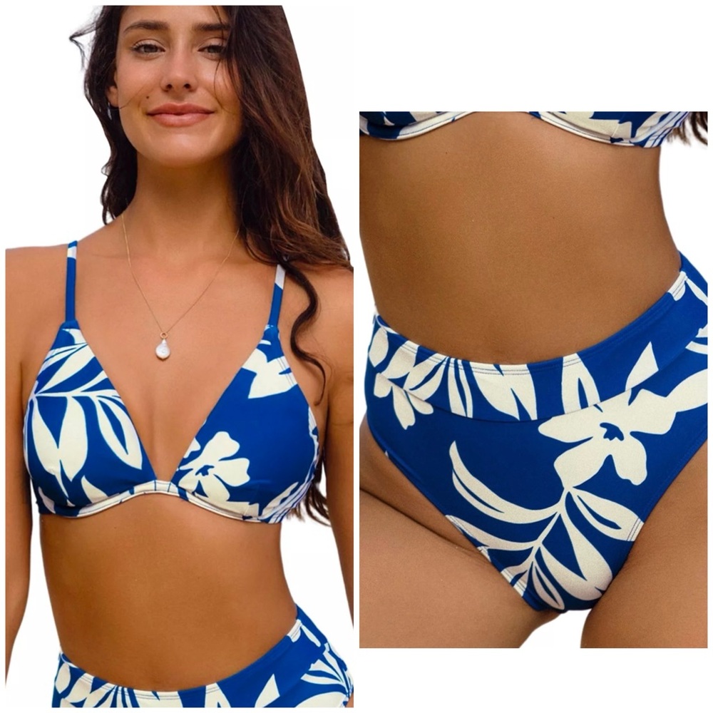Cupshe Blue and White Floral Bikini